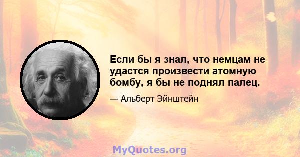 Если бы я знал, что немцам не удастся произвести атомную бомбу, я бы не поднял палец.