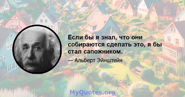 Если бы я знал, что они собираются сделать это, я бы стал сапожником.