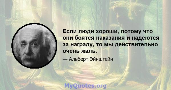 Если люди хороши, потому что они боятся наказания и надеются за награду, то мы действительно очень жаль.