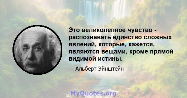 Это великолепное чувство - распознавать единство сложных явлений, которые, кажется, являются вещами, кроме прямой видимой истины.