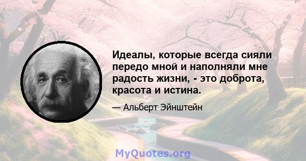 Идеалы, которые всегда сияли передо мной и наполняли мне радость жизни, - это доброта, красота и истина.