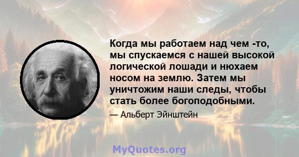 Когда мы работаем над чем -то, мы спускаемся с нашей высокой логической лошади и нюхаем носом на землю. Затем мы уничтожим наши следы, чтобы стать более богоподобными.