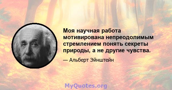 Моя научная работа мотивирована непреодолимым стремлением понять секреты природы, а не другие чувства.