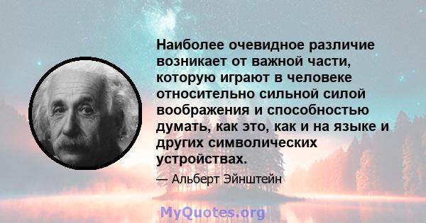 Наиболее очевидное различие возникает от важной части, которую играют в человеке относительно сильной силой воображения и способностью думать, как это, как и на языке и других символических устройствах.