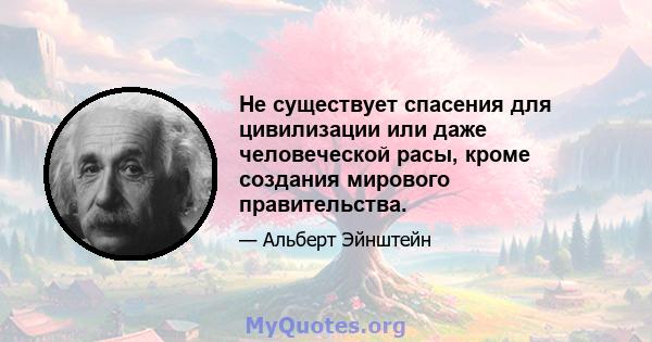 Не существует спасения для цивилизации или даже человеческой расы, кроме создания мирового правительства.