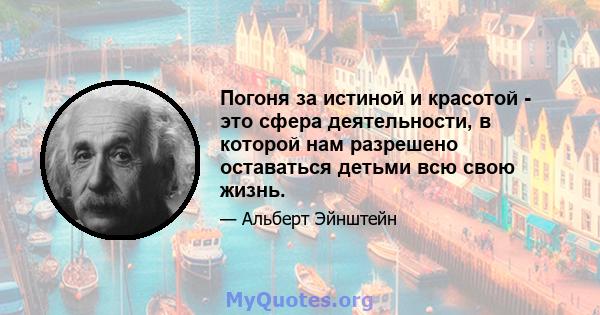 Погоня за истиной и красотой - это сфера деятельности, в которой нам разрешено оставаться детьми всю свою жизнь.