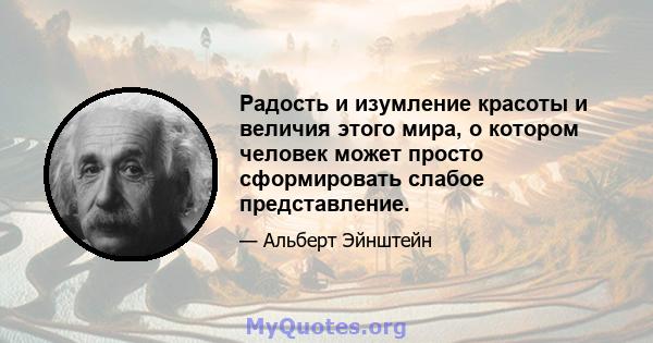 Радость и изумление красоты и величия этого мира, о котором человек может просто сформировать слабое представление.