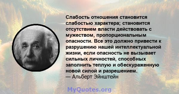 Слабость отношения становится слабостью характера; становится отсутствием власти действовать с мужеством, пропорциональным опасности. Все это должно привести к разрушению нашей интеллектуальной жизни, если опасность не