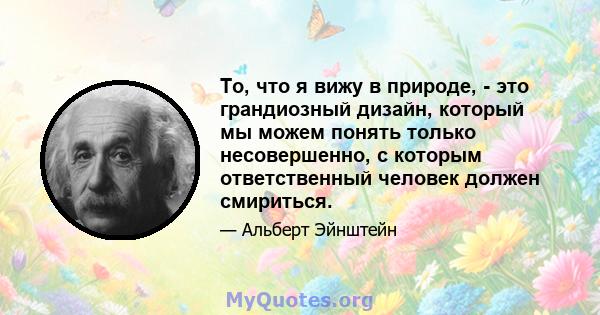 То, что я вижу в природе, - это грандиозный дизайн, который мы можем понять только несовершенно, с которым ответственный человек должен смириться.