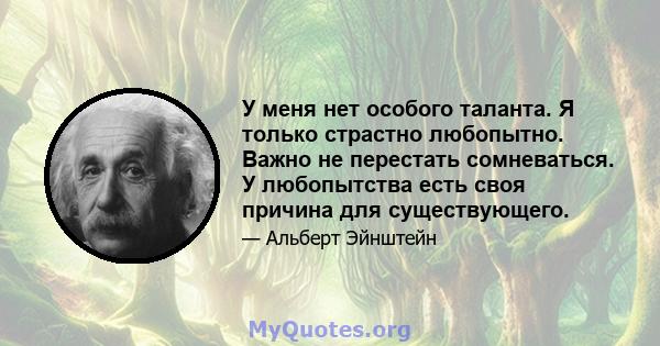 У меня нет особого таланта. Я только страстно любопытно. Важно не перестать сомневаться. У любопытства есть своя причина для существующего.