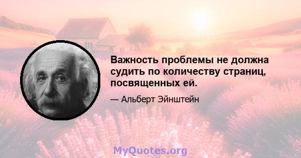 Важность проблемы не должна судить по количеству страниц, посвященных ей.