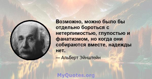 Возможно, можно было бы отдельно бороться с нетерпимостью, глупостью и фанатизмом, но когда они собираются вместе, надежды нет.