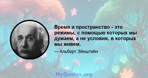 Время и пространство - это режимы, с помощью которых мы думаем, а не условия, в которых мы живем.