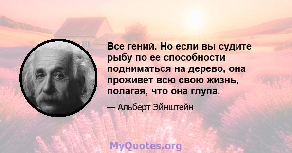 Все гений. Но если вы судите рыбу по ее способности подниматься на дерево, она проживет всю свою жизнь, полагая, что она глупа.