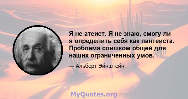 Я не атеист. Я не знаю, смогу ли я определить себя как пантеиста. Проблема слишком общей для наших ограниченных умов.