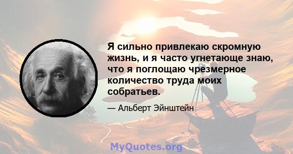 Я сильно привлекаю скромную жизнь, и я часто угнетающе знаю, что я поглощаю чрезмерное количество труда моих собратьев.