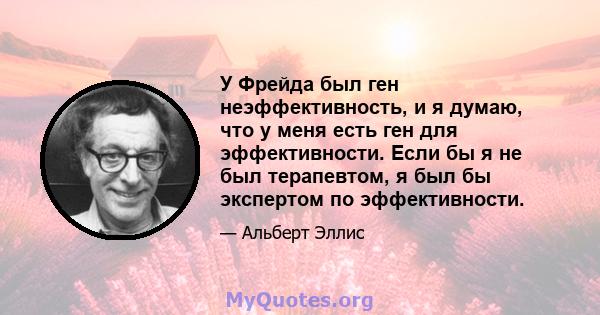 У Фрейда был ген неэффективность, и я думаю, что у меня есть ген для эффективности. Если бы я не был терапевтом, я был бы экспертом по эффективности.