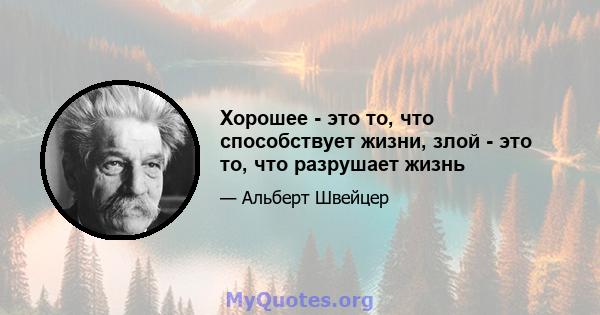 Хорошее - это то, что способствует жизни, злой - это то, что разрушает жизнь