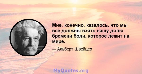 Мне, конечно, казалось, что мы все должны взять нашу долю бремени боли, которое лежит на мире.