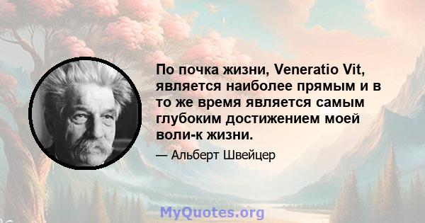 По почка жизни, Veneratio Vit, является наиболее прямым и в то же время является самым глубоким достижением моей воли-к жизни.