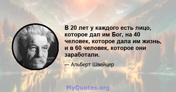 В 20 лет у каждого есть лицо, которое дал им Бог, на 40 человек, которое дала им жизнь, и в 60 человек, которое они заработали.