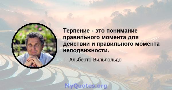 Терпение - это понимание правильного момента для действий и правильного момента неподвижности.