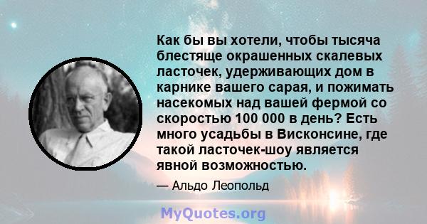 Как бы вы хотели, чтобы тысяча блестяще окрашенных скалевых ласточек, удерживающих дом в карнике вашего сарая, и пожимать насекомых над вашей фермой со скоростью 100 000 в день? Есть много усадьбы в Висконсине, где