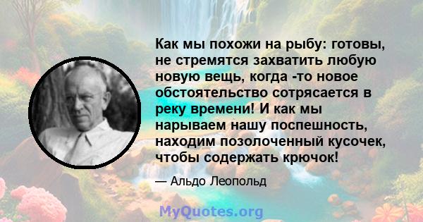 Как мы похожи на рыбу: готовы, не стремятся захватить любую новую вещь, когда -то новое обстоятельство сотрясается в реку времени! И как мы нарываем нашу поспешность, находим позолоченный кусочек, чтобы содержать крючок!