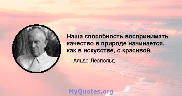 Наша способность воспринимать качество в природе начинается, как в искусстве, с красивой.