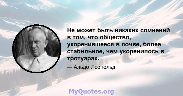 Не может быть никаких сомнений в том, что общество, укоренившееся в почве, более стабильное, чем укоренилось в тротуарах.