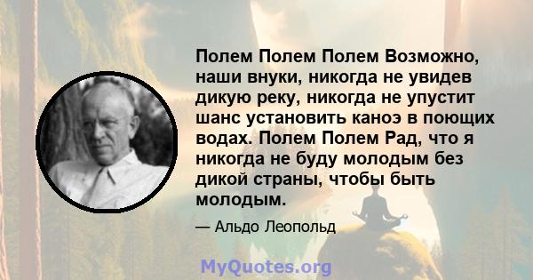 Полем Полем Полем Возможно, наши внуки, никогда не увидев дикую реку, никогда не упустит шанс установить каноэ в поющих водах. Полем Полем Рад, что я никогда не буду молодым без дикой страны, чтобы быть молодым.