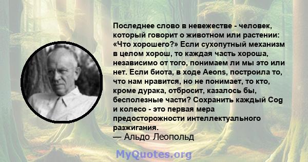 Последнее слово в невежестве - человек, который говорит о животном или растении: «Что хорошего?» Если сухопутный механизм в целом хорош, то каждая часть хороша, независимо от того, понимаем ли мы это или нет. Если