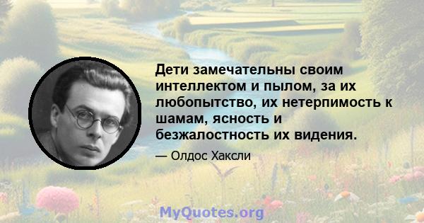 Дети замечательны своим интеллектом и пылом, за их любопытство, их нетерпимость к шамам, ясность и безжалостность их видения.