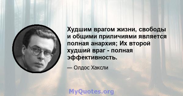 Худшим врагом жизни, свободы и общими приличиями является полная анархия; Их второй худший враг - полная эффективность.