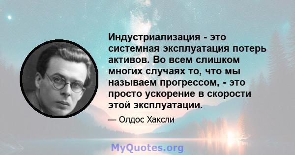 Индустриализация - это системная эксплуатация потерь активов. Во всем слишком многих случаях то, что мы называем прогрессом, - это просто ускорение в скорости этой эксплуатации.