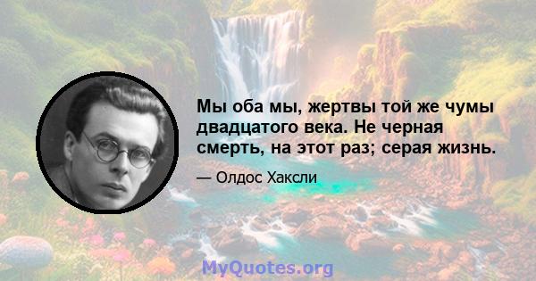 Мы оба мы, жертвы той же чумы двадцатого века. Не черная смерть, на этот раз; серая жизнь.