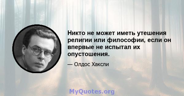 Никто не может иметь утешения религии или философии, если он впервые не испытал их опустошения.