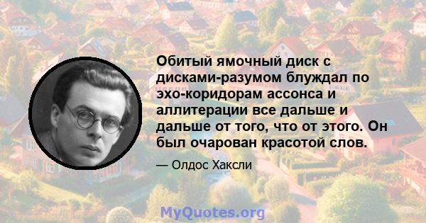 Обитый ямочный диск с дисками-разумом блуждал по эхо-коридорам ассонса и аллитерации все дальше и дальше от того, что от этого. Он был очарован красотой слов.