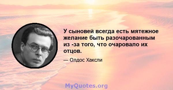 У сыновей всегда есть мятежное желание быть разочарованным из -за того, что очаровало их отцов.