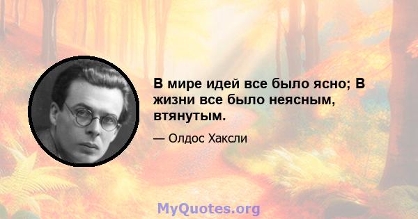 В мире идей все было ясно; В жизни все было неясным, втянутым.