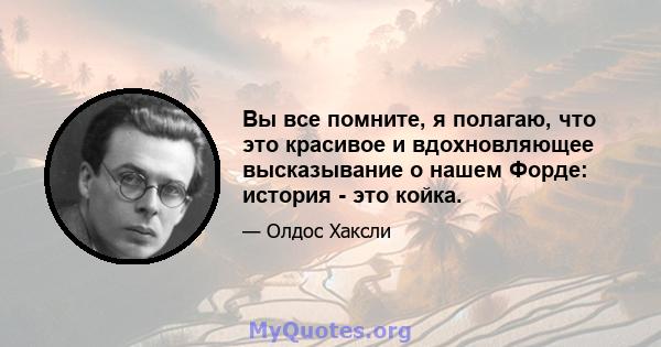 Вы все помните, я полагаю, что это красивое и вдохновляющее высказывание о нашем Форде: история - это койка.