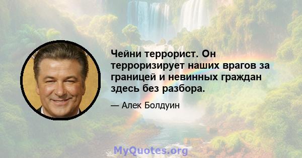 Чейни террорист. Он терроризирует наших врагов за границей и невинных граждан здесь без разбора.