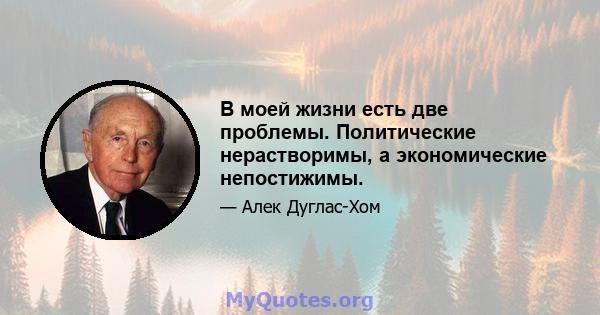 В моей жизни есть две проблемы. Политические нерастворимы, а экономические непостижимы.