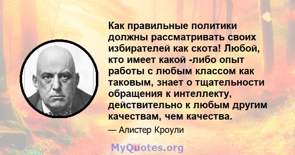 Как правильные политики должны рассматривать своих избирателей как скота! Любой, кто имеет какой -либо опыт работы с любым классом как таковым, знает о тщательности обращения к интеллекту, действительно к любым другим