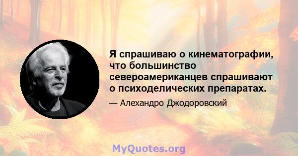 Я спрашиваю о кинематографии, что большинство североамериканцев спрашивают о психоделических препаратах.