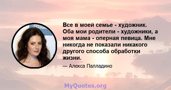 Все в моей семье - художник. Оба мои родители - художники, а моя мама - оперная певица. Мне никогда не показали никакого другого способа обработки жизни.