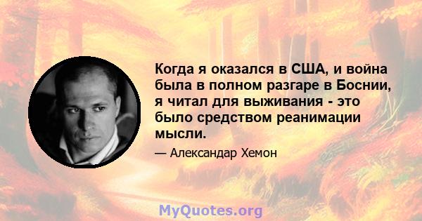 Когда я оказался в США, и война была в полном разгаре в Боснии, я читал для выживания - это было средством реанимации мысли.