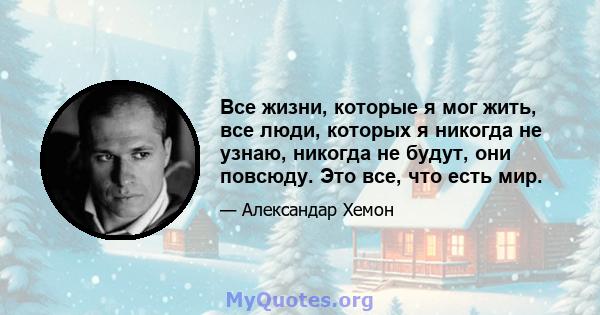 Все жизни, которые я мог жить, все люди, которых я никогда не узнаю, никогда не будут, они повсюду. Это все, что есть мир.