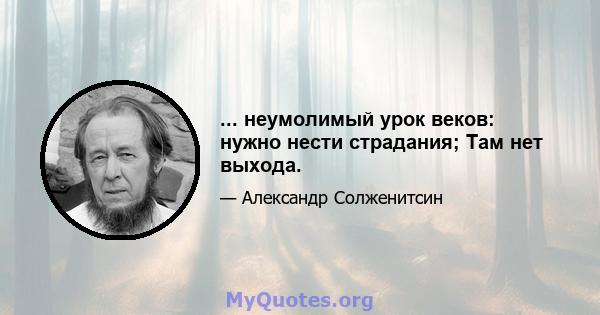 ... неумолимый урок веков: нужно нести страдания; Там нет выхода.