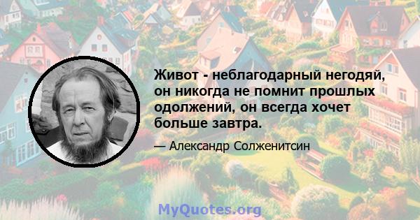 Живот - неблагодарный негодяй, он никогда не помнит прошлых одолжений, он всегда хочет больше завтра.